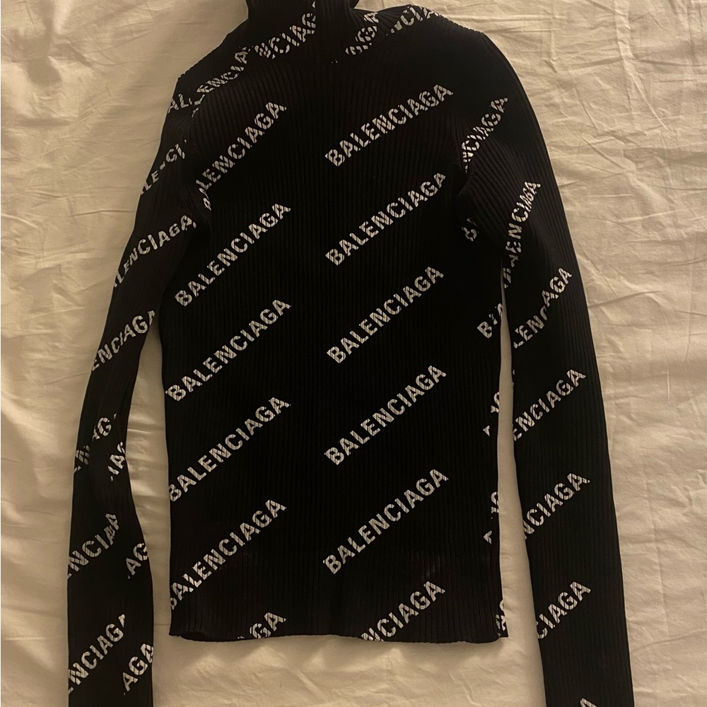Balenciaga Black Turtleneck Sweater with Logo Print
